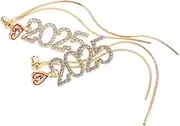 [Operitacx] Fashionable Metal Number Earrings Delicate Drop Earrings Tassels Women's Party Stylish Charm