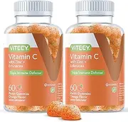 Vitamin C Gummies Plus Zinc & Echinacea [3 in 1 Immune Support Booster] Herbal Dietary Supplements, Vegan, Plant Based Pectin - Good for Adults Teens & Kids - Orange Flavor Gummy [60 Count 2-Pack]