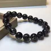 11.8mm Natural bar Black Hair Rutilated Crystal Round Beads Sphere Bracelet