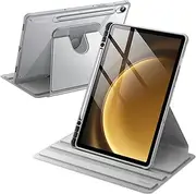 [JETech] Rotating Case for Samsung Galaxy Tab S10 FE / S9 FE 10.9-Inch / S9 11-Inch with S Pen Holder, 360 Degree Rotation Protective Stand Cover Clear Back, Auto Wake/Sleep (Silver)
