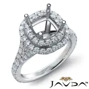 French Cut Pave Double Halo Diamond Engagement Ring Cushion Semi Mount 1.4Ct