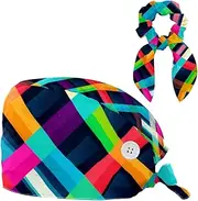 [YTYVAGT] Scrub Caps Women,Scrub Hats Suitable for Women,Colored Lines Lattice Pattern