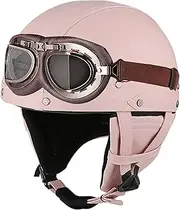 Vintage Leather Motorcycle Half Helmet Motorcycle Helmet Half Shell Jet Helmet with Goggles for Adult Men Women Cruiser Motorcycle DOT/ECE Approved