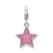 Sterling Silver Amore La Vita Rhodium-Plated Polished Reversible Pink Crystal From Swarovski Star Charm With Fancy Lobster Clasp