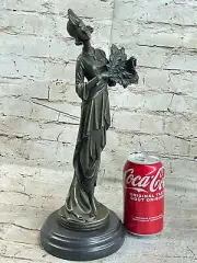 Large Elegant Victorian Lady in Feather Plume Hat Bust Sculpture Signed Figurine