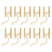 10Sets Slide on End Clasps with Lobster Claw Clasps & Chain 35mm Light Golden
