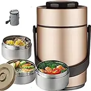2.3L Insulated Food Container – Stainless Steel Hot Food Thermos, Leak-Proof – Stackable Bento Lunch Box for School, Office, Travel – Thermal Lunchbox,Gold