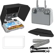 Mini 4 Pro RC 2 Sun Hood Protective Cover + 2x Screen Protectors + Lanyard Bundle, 3-in1 RC 2 Accessories Kit, Fits DJI Mini 4 Pro/Air 3 RC2 Remote Controller