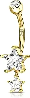 [Agrewd] 14K Gold Plated Belly Button Rings Dangle Star 925 Sterling Silver Belly Navel Rings for Women 14G Belly Piercing Jewelry Dangling