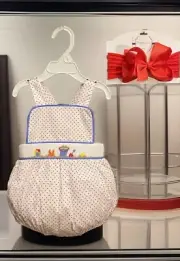 Girls NWT Remember Nguyen Smocked Romper Criss Cross Back Tie Free Bow 6 Mos