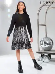 Lipsy Black Sequin 2-in-1 Party Dress (5-16yrs) (AG3479) | $102 - $120