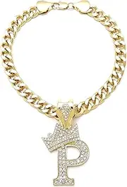 Initial Letter Cuban Chain Dog Chain Pet Collar Chain Pet, Cat, Puppy Necklace (P, 14")