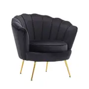 Catzon Velvet Barrel Accent Chair with Scalloped Silhouette for Living Room-Black