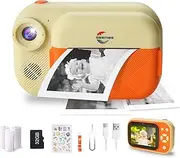 Seemee Instant Print Camera for Kids, Funny Selfie Camera, Kids Digital Camera with 3.5" Screen, 32G Card, Print Papers, Stickers, Dual Cameras HD 1080P, Birthday Gifts Toys for Boys Girls (Beige)
