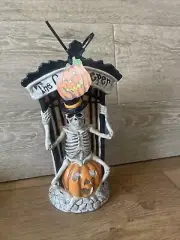 Blue Sky The Gate Keeper Tea Light Holder Halloween Skeleton 10.5”