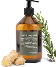 Jean & Len Hand & Body Wash Rosemary & Ginger 2-in-1 Hand Soap and Shower Gel, Environmentally Friendly Glass Bottle, Refillable, 500 ml, Pack of 1, 2802102200