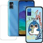 FZYM Case for ZTE Blade A52 + Tempered Glass Screen Protector Protective Film,Soft Gel Black Case Shell TPU Silicone Protection Phone Cover for ZTE Blade A52 (6.52") - OP112