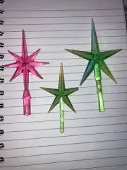 3 Toppers Stars for Ceramic Christmas Tree pink 3.47 green 2.79 & 4" Vtg plastic