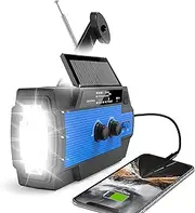 4000mAh Emergency Crank Weather Radio, Solar Hand Crank Portable AM/FM/NOAA Weather Radio with 1W 3 Mode Flashlight & Motion Sensor Reading Lamp, Cell Phone Charger, SOS for Home and Emergency