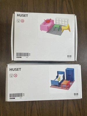 Lot Of 2 IKEA HUSET Doll Furniture Bedroom Bed Armoire Desk Chair Couch complete