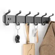 Coat Hook Wall Mount: Black Heavy Duty Metal Hook Rail with 6 Double Dual Hoo...