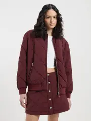 Zara Quilted Bomber in Sangria 8