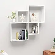 Floating Shelves, Wood Wall Shelf for Hanging Elm Ledge, High Gloss White Cube - 80x15x78.5cm Engineered Frame