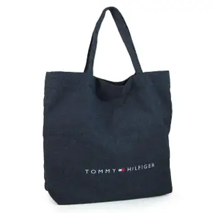 【Tommy Hilfiger】單寧牛仔肩背托特包(藍色)