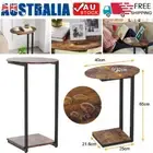 Wood Metal Frame C-Shaped End Table Sofa Side Table for Small Space Brown
