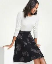 NWT~ANN TAYLOR~Black Grey CROCUS Floral FLARE Skirt~4~NEW!
