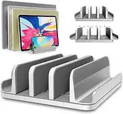 TEFONIA Adjustable Laptop Stand, 5 Slots, Aluminum Space-Saving, for Apple MacBook/Surface/Galaxy/Tablet/iPad/iPhone, Silver