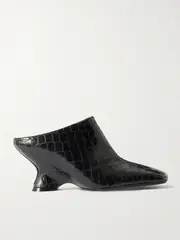 [Dries Van Noten] Dries Van Noten - Croc-effect Leather Wedge Mules - Black - IT36 IT 36 Black