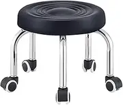 Rolling Low Stool with Wheels, Pulley Low Stool Pedicure Round Upholstered Seat Stools PU Leather for Nursery, Home, Office, Studio, Rest Area, OutdoorsBlack,22cm