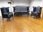 Australian Queen Anne Leather Chesterfield High back Wing 3 seater & 2 Chairs