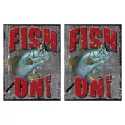 2x AFN Aluminium 40cm Tin Sign Fish On Wall Hanging Decorative Fishing Signage