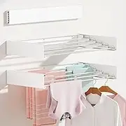 Wall Mounted Clothes Drying Rack,Collapsible Drying Racks for Laundry,Extending Laundry Rack,Wall Mount Laundry Drying Rack Folding Indoor,60lbs Capacity (5 Drying Rods, White 31.5")