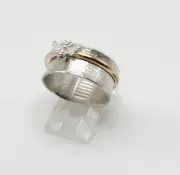 Solid 925Sterling Silver Handmade Honeycomb Embossed Design Spinner Ring For Her