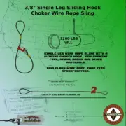 Sliding Hook Choker 3/8” X 10’ Wire Rope Tube Bay Hoist Gantry Material Sling