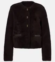 [Moncler] Moncler Cropped leather-trimmed down jacket UK 18 black