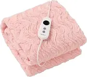 Dreamaker Luxury Faux Fur Electric Heated Throw Blanket 160x120cm Heating Rug Reversible Coral Fleece Plush Snuggle Overheat Protection LED Display 9 Heat Settings Detachable Controller - Blush Pink