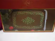 Lenox Holiday Cheese Board with Knife Set Glass Holly Berries Christmas NEW