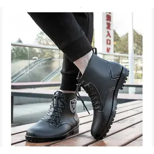 2022年新款防水馬丁靴男士短筒雨鞋 英倫休閒厚底黑色工裝廚師鞋