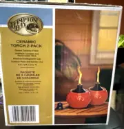 Hampton Bay CeramicTorch 2 Pack Glazed Outdoor Use Red NIB os