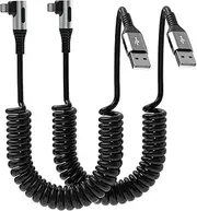 90 Degree Coiled Lightning Cable, 2 Pack iPhone Charger Cable for Apple Carplay [MFi Certified], USB Fast Charging Coiled Lightning Cable Right Angle Compatible with iPhone/iPad/iPod/Car