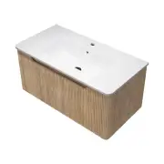 ACA Wall Mounted Brown MDF Ripple Vanity Soft Close Drawer Ceramic Basin 91x46cm