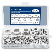 900 Pcs Stainless Steel Flat Washers for Screws, 304 Stainless Steel, Assorted