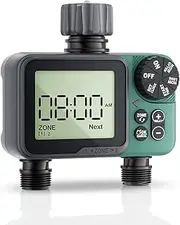 Sprinkler Timer, 2 Zone Water Timer with Rain Delay/Manual Watering/Automatic Irrigation Controller System