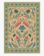 305' x 425' | Machine Washable Runner Rug | Kid & Pet Friendly | Indoor Rug | Iris Apfel Birds Of A Feather Green & Peach Rug | Ruggable