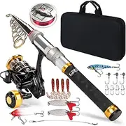 [CastWisp] Premium Telescopic Fishing Rod and Reel Combo Set – Carbon Fiber Spinning Pole with Lures, Hooks, and Carry Bag – Perfect for Saltwater & Freshwater Fishing, Travel-Friendly Kit for Anglers
