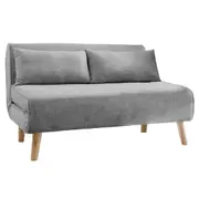Sarantino Grey Faux Linen 2 Seater Adjustable Sofa Bed Lounge Furniture Sofa Beds